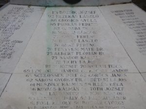 List of Hungary's most capped footballers on a statue outside the Ferenc Puskas Stadium in Budapest