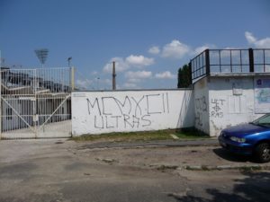 Graffiti left by supporters near the Szusza Ferenc Stadion