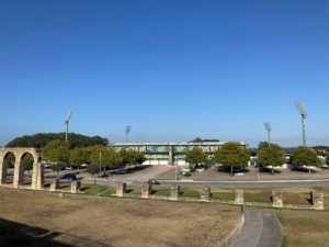 The remains of the Santa Clara Aqueduct running past Rio Ave's stadium