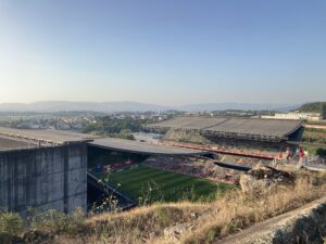 View from hill looking down on the Braga Municipal Stadium